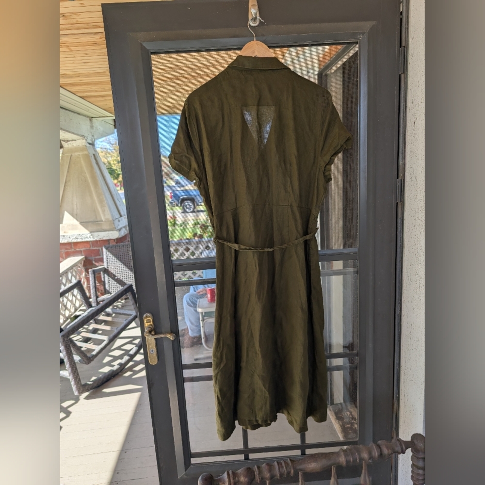 Quince 100% Linen Button Front Midi Dress Olive Green XL - Picture 3 of 8